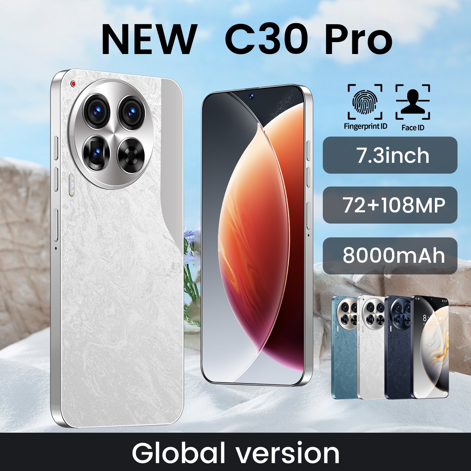 Android13.0 3G 4G smart phone C30 Pro original phone 7.3 Inch 5g 6800mAh 16GB + 1TB 50MP + 108MP cell phone